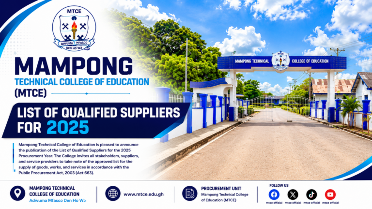 MAMPONG TECHNICAL COLLEGE OF EDUCATION – LIST OF QUALIFIED SUPPLIERS FOR 2025